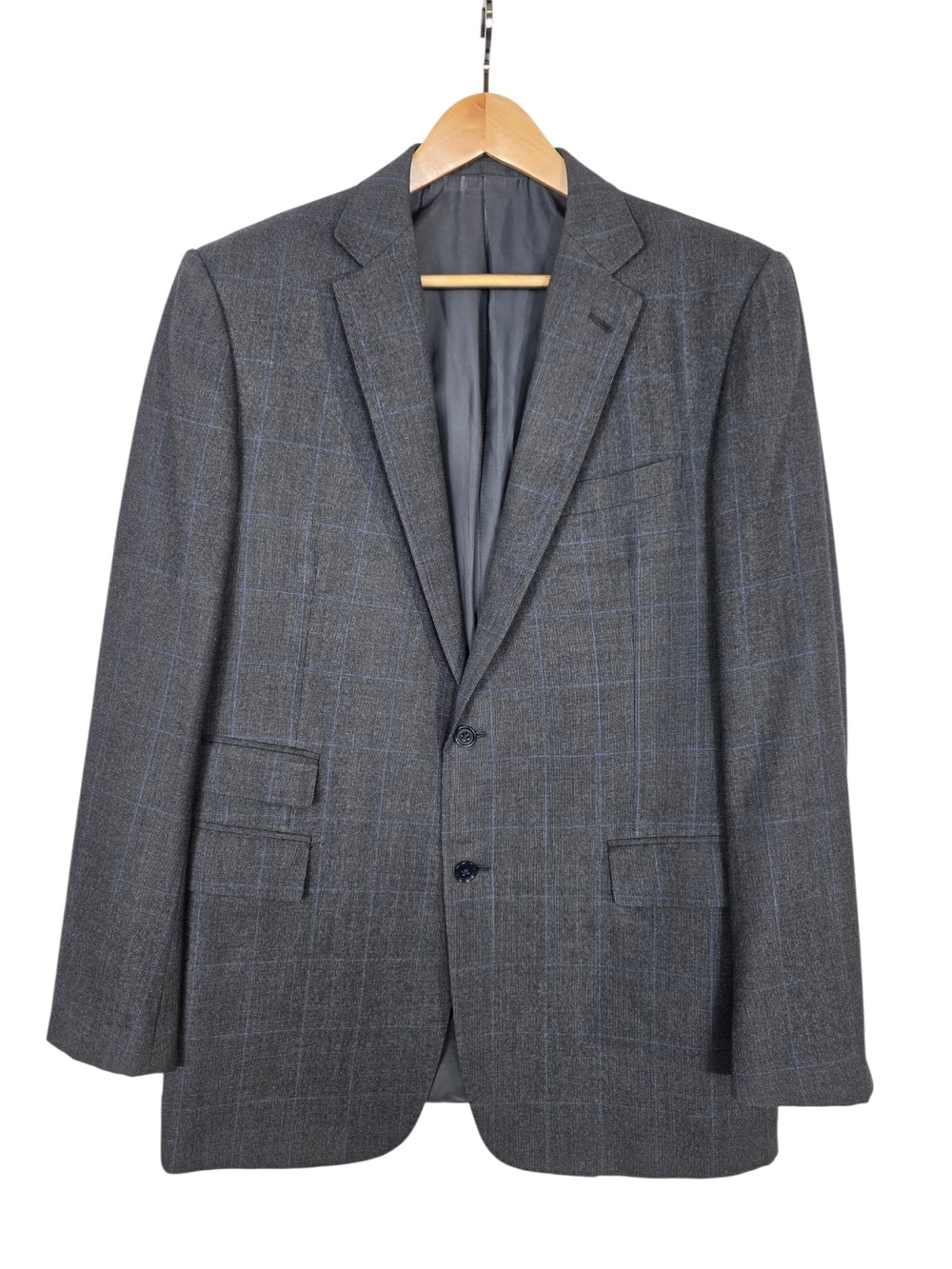Ralph Lauren Purple Label Charcoal Gray Blazer with Blue Windowpane